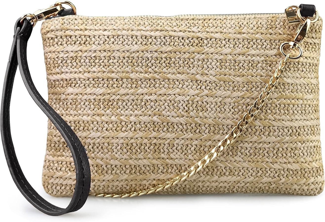 Straw Zipper Small Cross body bag Wristlet Clutch Womens Purse | Amazon (US)