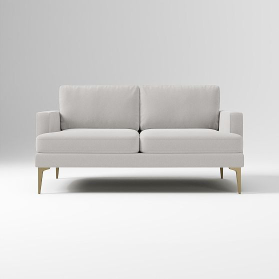 Andes 60in Sofa, Performance Washed Canvas Frost Gray, Blackened Brass | West Elm (US)