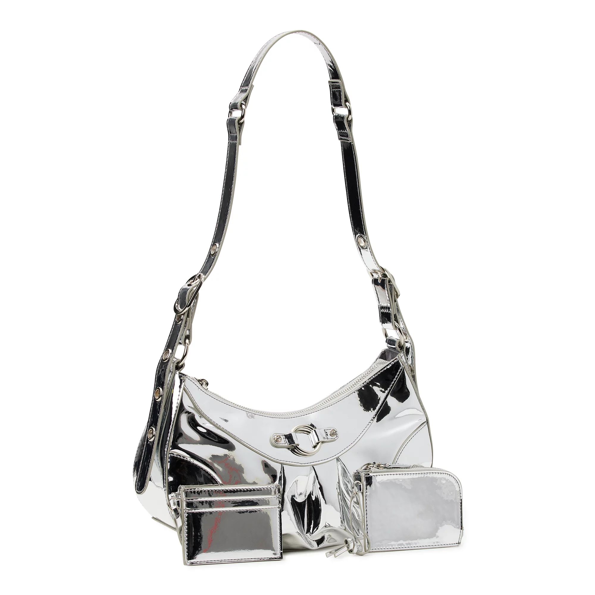 No Boundaries Women's Contemporary Hobo Handbag, Silver Mirror - Walmart.com | Walmart (US)