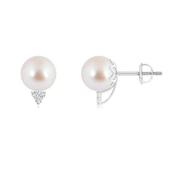 Japanese Akoya Pearl Stud Earrings with Diamond Trio | Angara Inc.