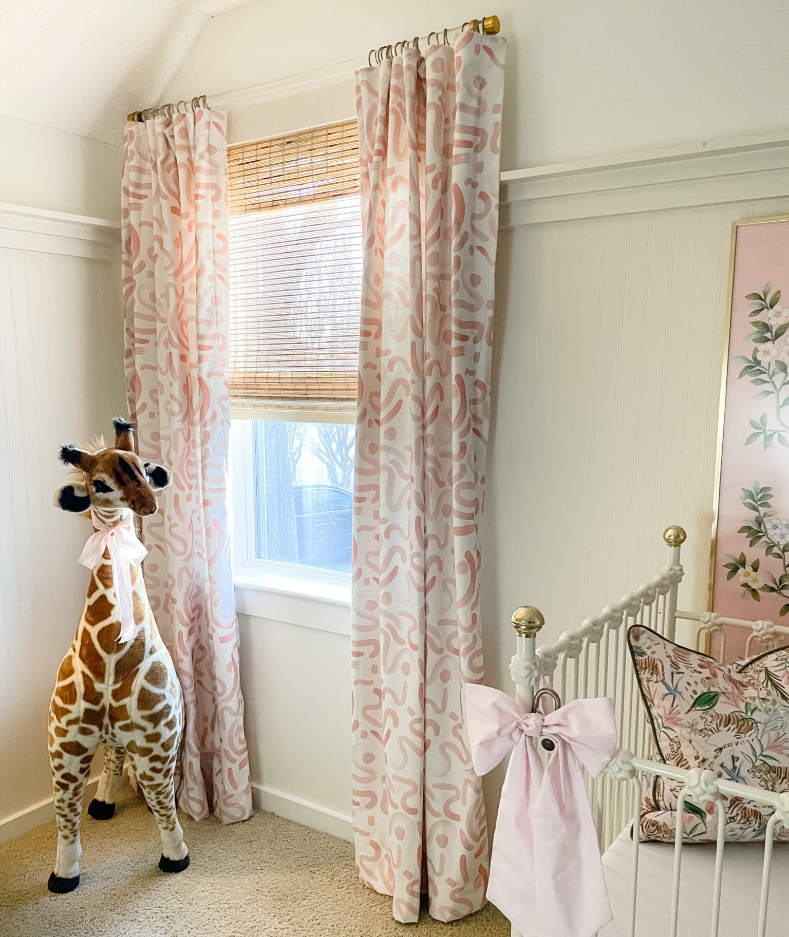 Pink girl nursery // grandmillennial //  palm beach // preppy nursery // pink and green // chinoiserie //crib bows // chinoiserie panels // pepper home curtains // giraffe toy // bamboo shades 

#LTKhome #LTKbaby