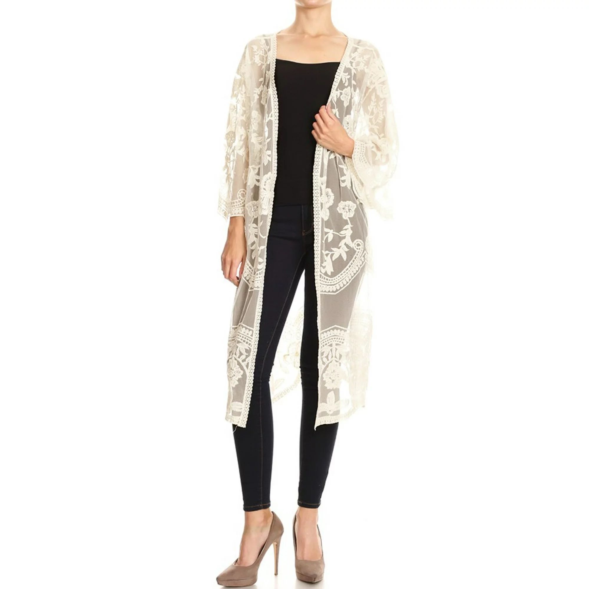 Summer Long Embroidered Lace Kimono Half Sleeves Outerwear Cardigans For Women | Walmart (US)