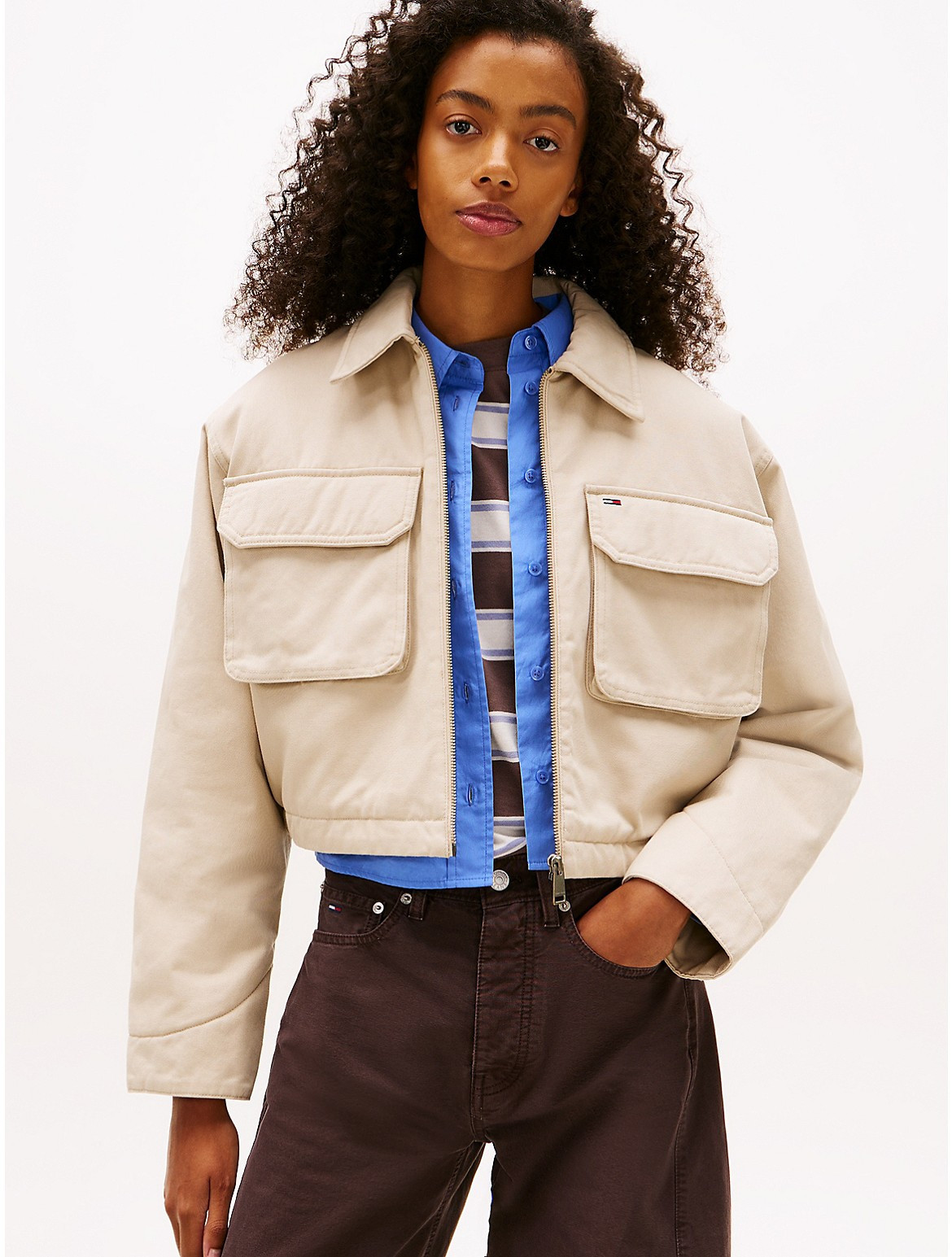 Tommy Hilfiger Women's Tommy Jeans Cropped Utility Zip Jacket - Beige - L | Tommy Hilfiger (US)