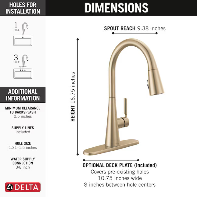 Delta Kylo Gold Champagne Bronze Single Handle Deck-mount Pull-down Kitchen Faucet with Sprayer (... | Lowe's