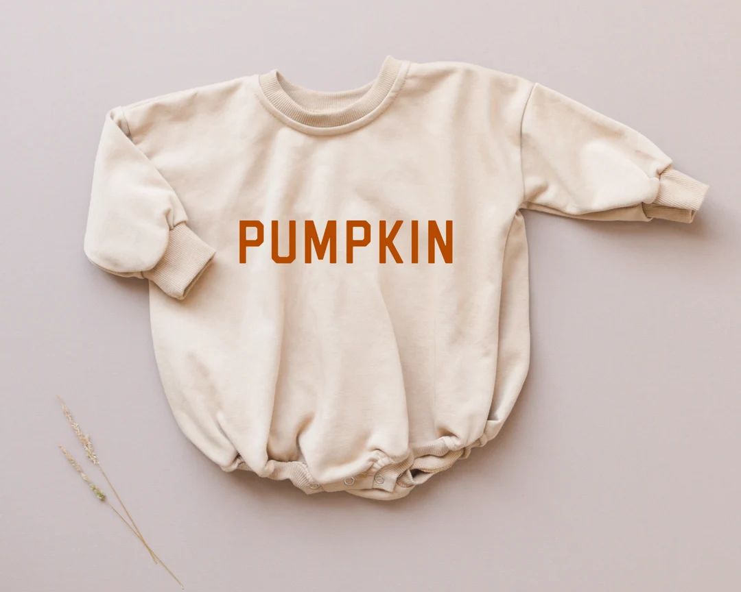 Pumpkin Graphic Oversized Sweatshirt Romper - Fall Baby Bubble Romper - Halloween Bubble Romper -... | Etsy (US)