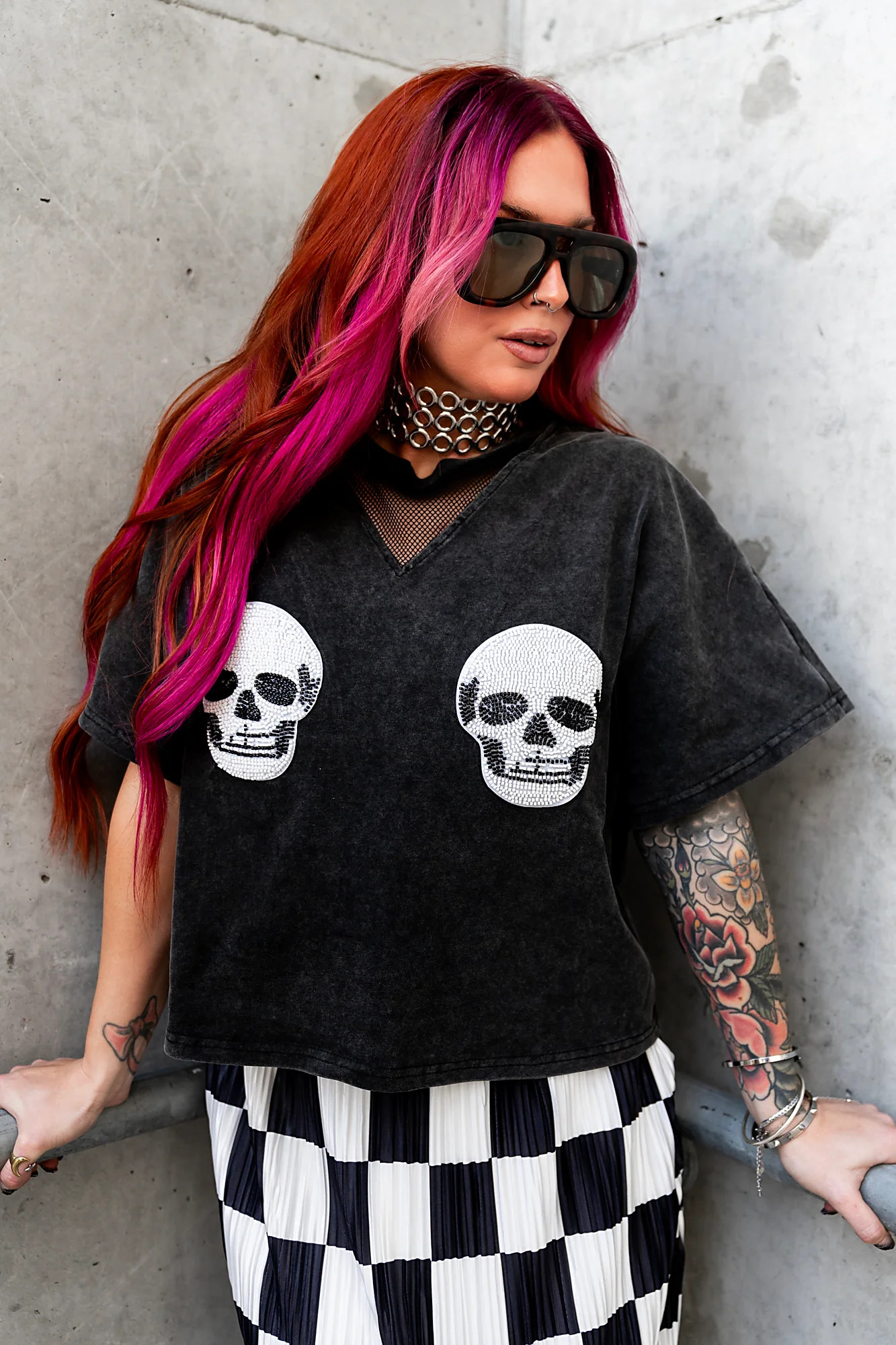 Double Trouble Beaded Skull Tee [Pre-Order] | WKNDchasers