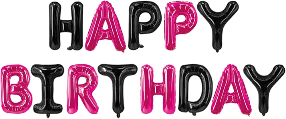 Happy Birthday Balloons Banner Black & Hot Pink 16 Inch for Kids and Adults Birthday Party Decora... | Amazon (US)