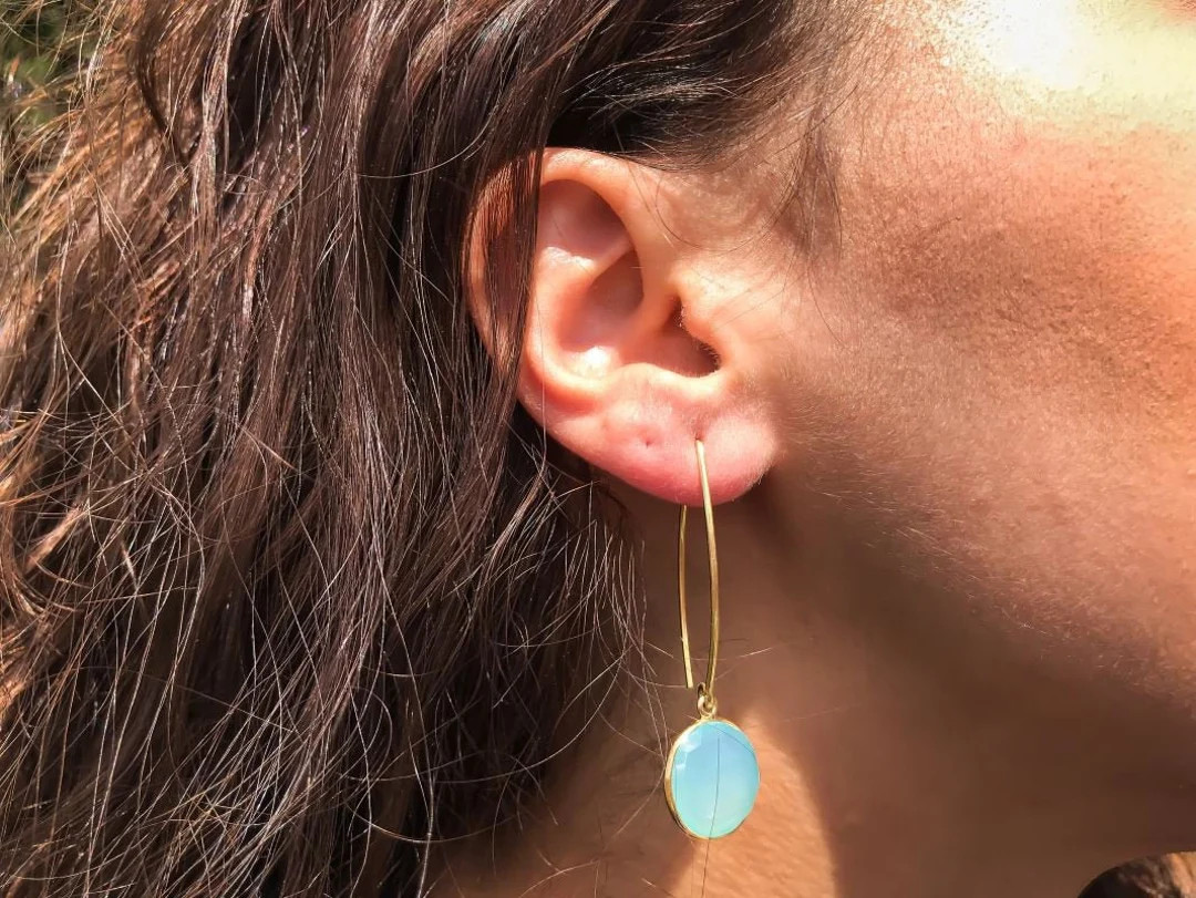 Aqua Blue Chalcedony Earrings - Seafoam Green Earrings - Round Gemstone Earrings ,Gold Earrings, ... | Etsy (US)