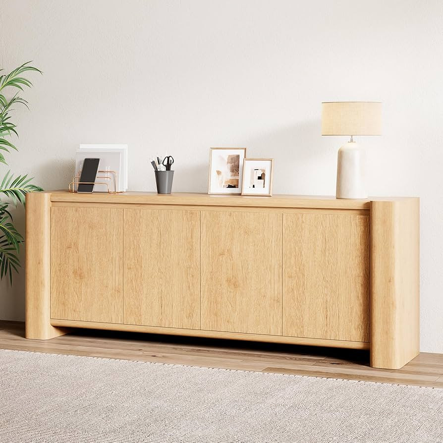 82.75" Wooden Buffet Table with Storage Cabinet, Modern Sideboard with 4 Doors & Adjustable Shelf... | Amazon (US)