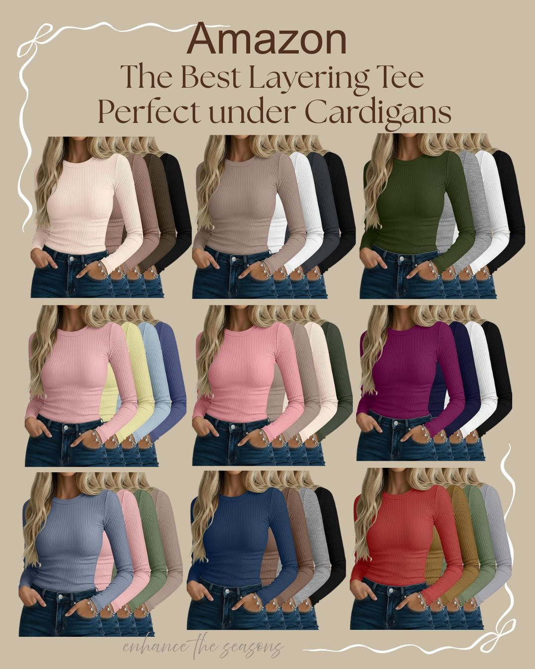 Amazon fashion finds, Layering pieces, Base layering T-shirts, Women's Ribbed Long Sleeve Shirts, Cotton Crew Neck Slim Fit Tops, Stretch Knit Casual Base Layer Basic Tee Shirts 

 #LTKSeasonal #LTKFindsUnder50 #LTKBeauty