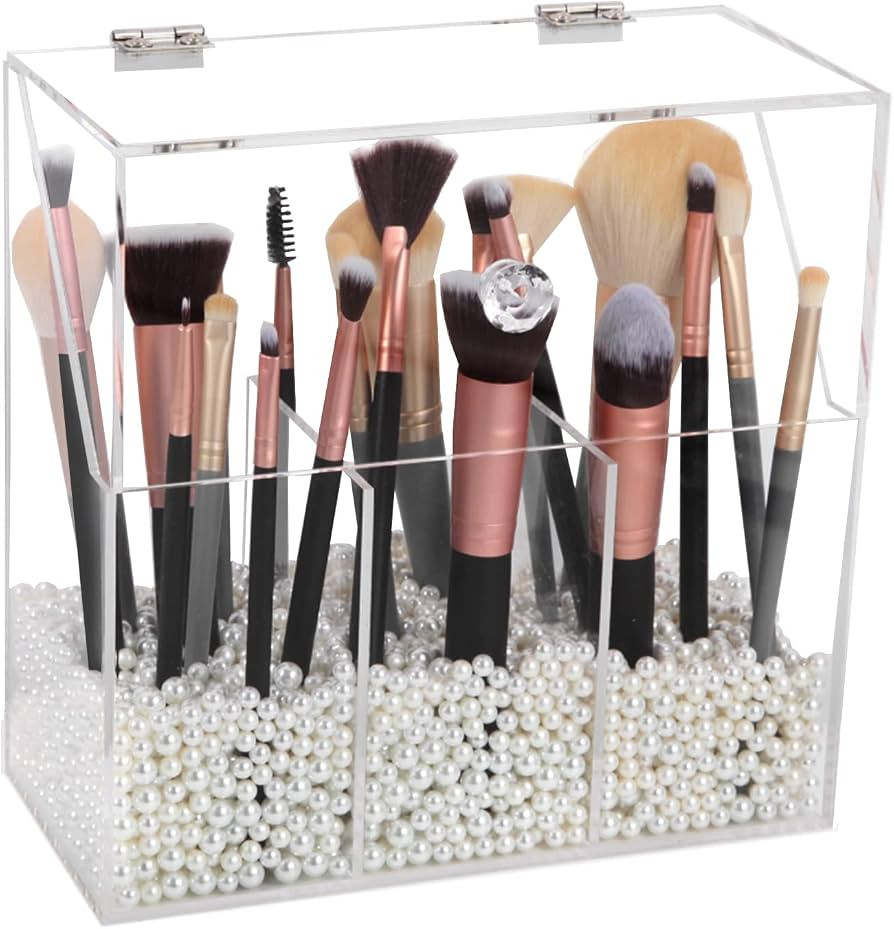 Vevitts Acrylic Makeup Brush Holder, Clear Cosmetic Brush Storage Box 3 Brush Holders, Makeup Bru... | Amazon (US)