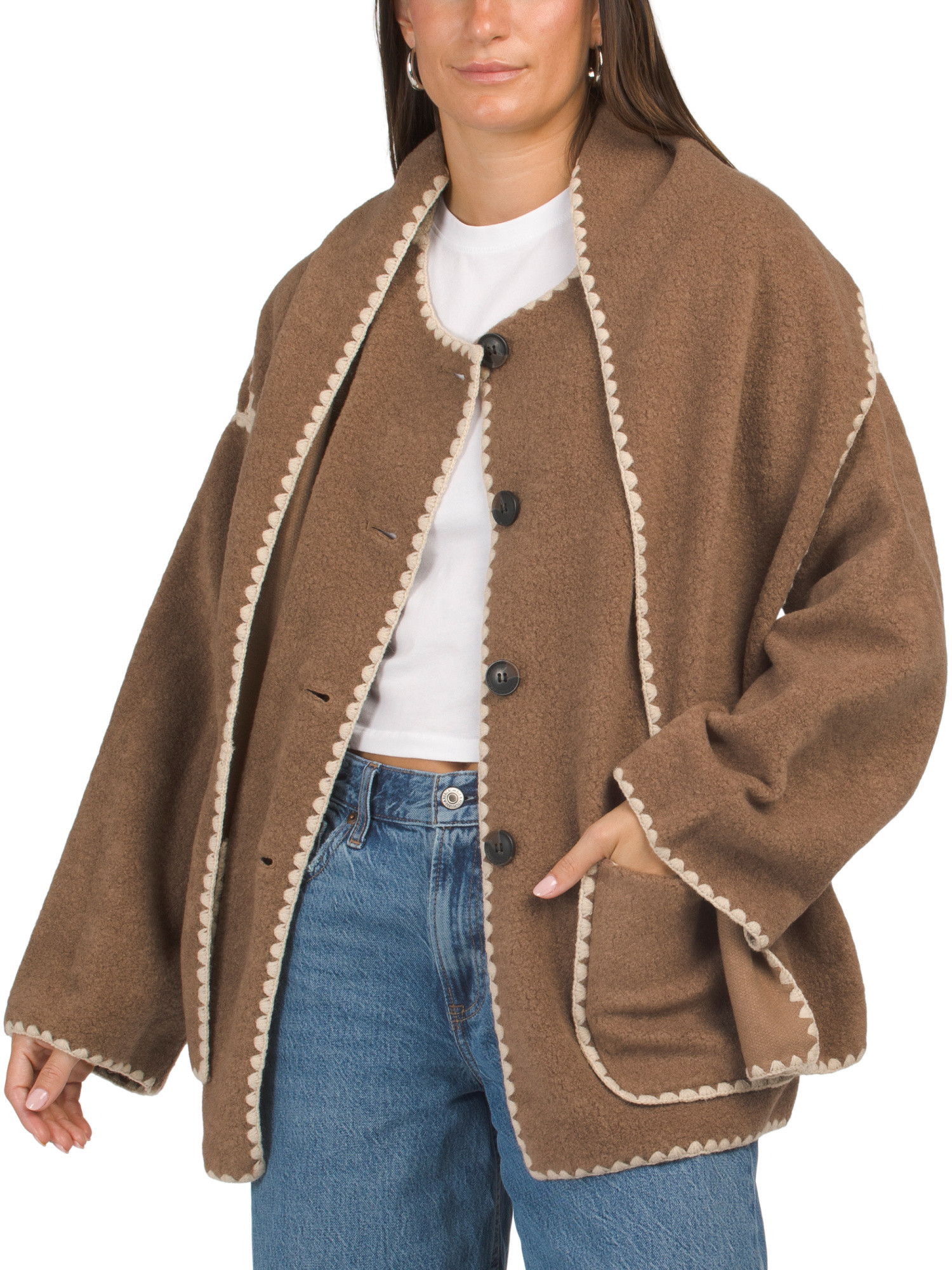 Button Front Coat With Detachable Scarf | Marshalls