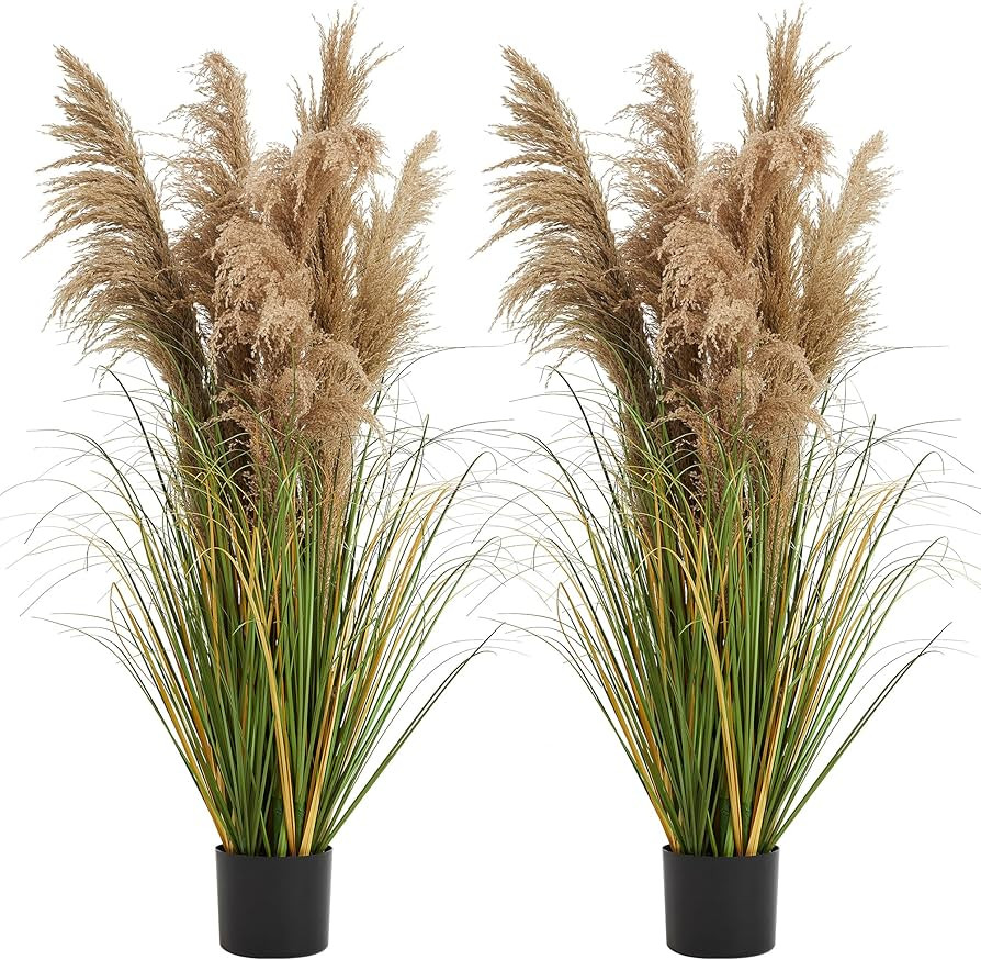 KOL 4ft 2-Pack Artificial Pampas Grass, 47.2’’ Indoor Outdoor Fake Onion Reed Grass, Home Off... | Amazon (US)