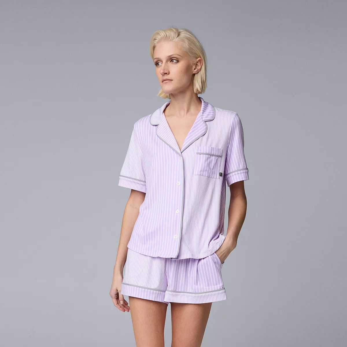 Women's Simply Vera Vera Wang Cozy Short Sleeve Notch Collar Pajama Top & Pajama Boxer Shorts Set | Kohl's