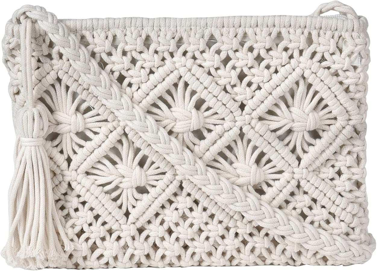 Boho Crocheted Purse Summer Beach Purse Crossbody Bag, Boho Shoulder Bag Crochet Handmade Purse w... | Amazon (US)