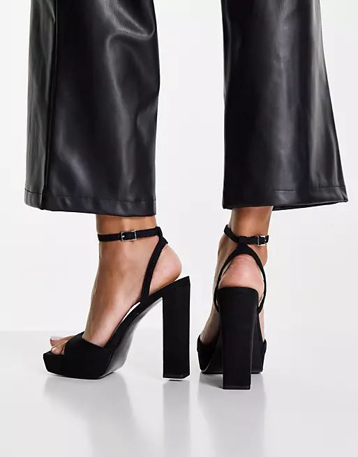ASOS DESIGN Wide Fit Noun platform barely there heeled sandals in black | ASOS (Global)