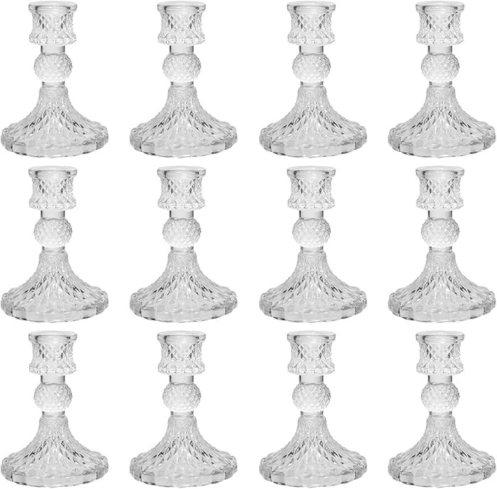 Glass Taper Candle Holders,12 Pcs Clear Candlestick Holders,4''H Tall Glass Tapered Candle Stick ... | Amazon (US)