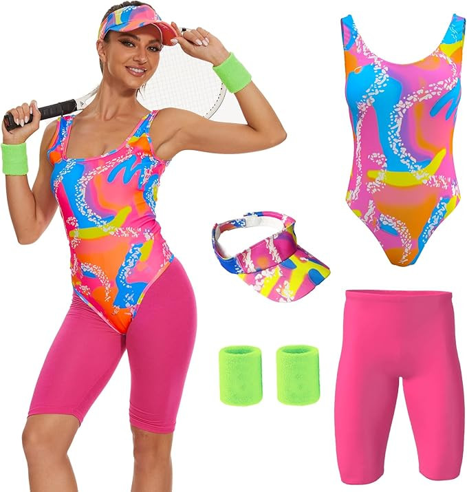 ZOKJFDK 80s Workout Costume for women Halloween Cosplay Couples Outfits Swimwear Suit 80s 90s Wor... | Amazon (US)