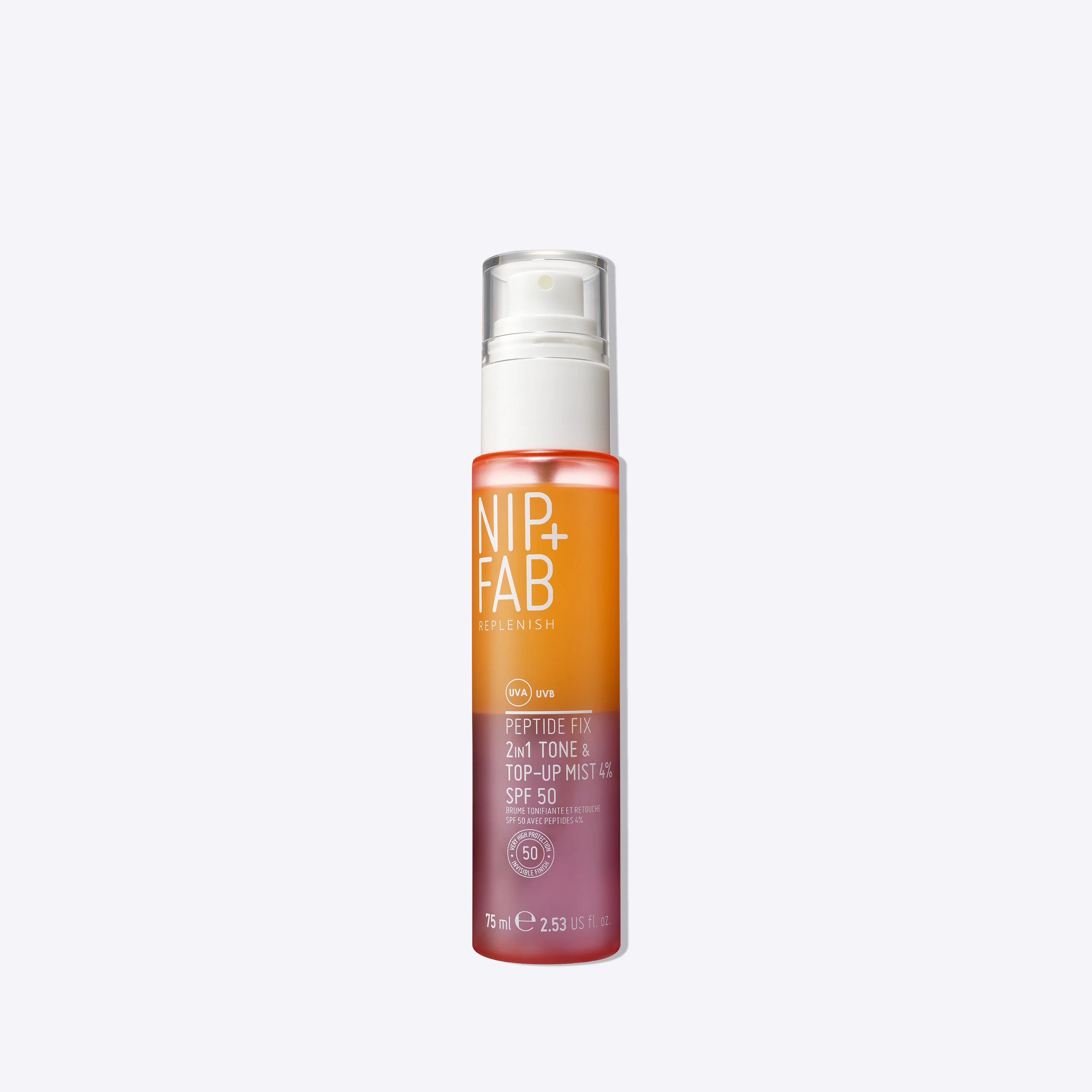 Peptide Fix 2-in-1 SPF 50 Tone + Top Up Mist 4% 75ml | Nip & Fab