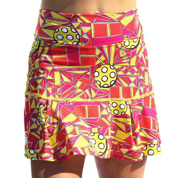 Pickleball Bella Women's Angle Shot 1 Drop Pleat Skort, Medium, Yellow/Pink/Orange - Holiday | Golf Galaxy