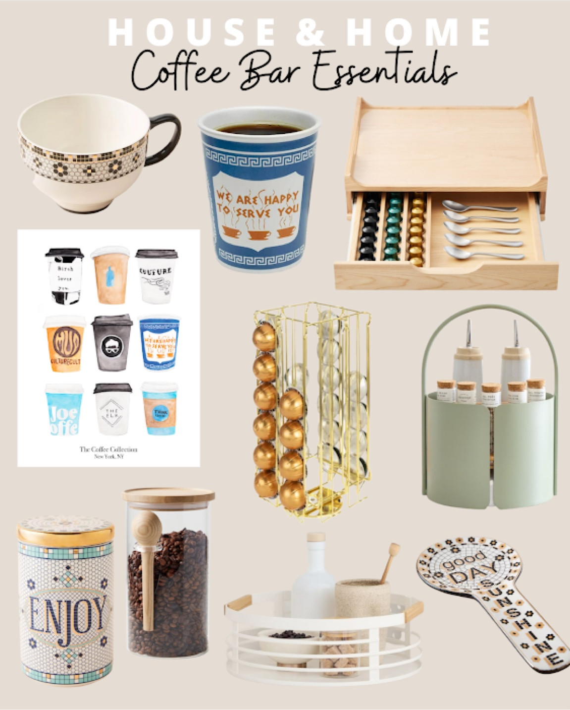 Coffee bar essentials: bistro coffee mug set, New York deli cup, New York coffee cup print, espresso pod rack, bistro cart caddy, spoon rest, coffee bean canister, biscotti tile canister 

#LTKhome #LTKfamily #LTKstyletip