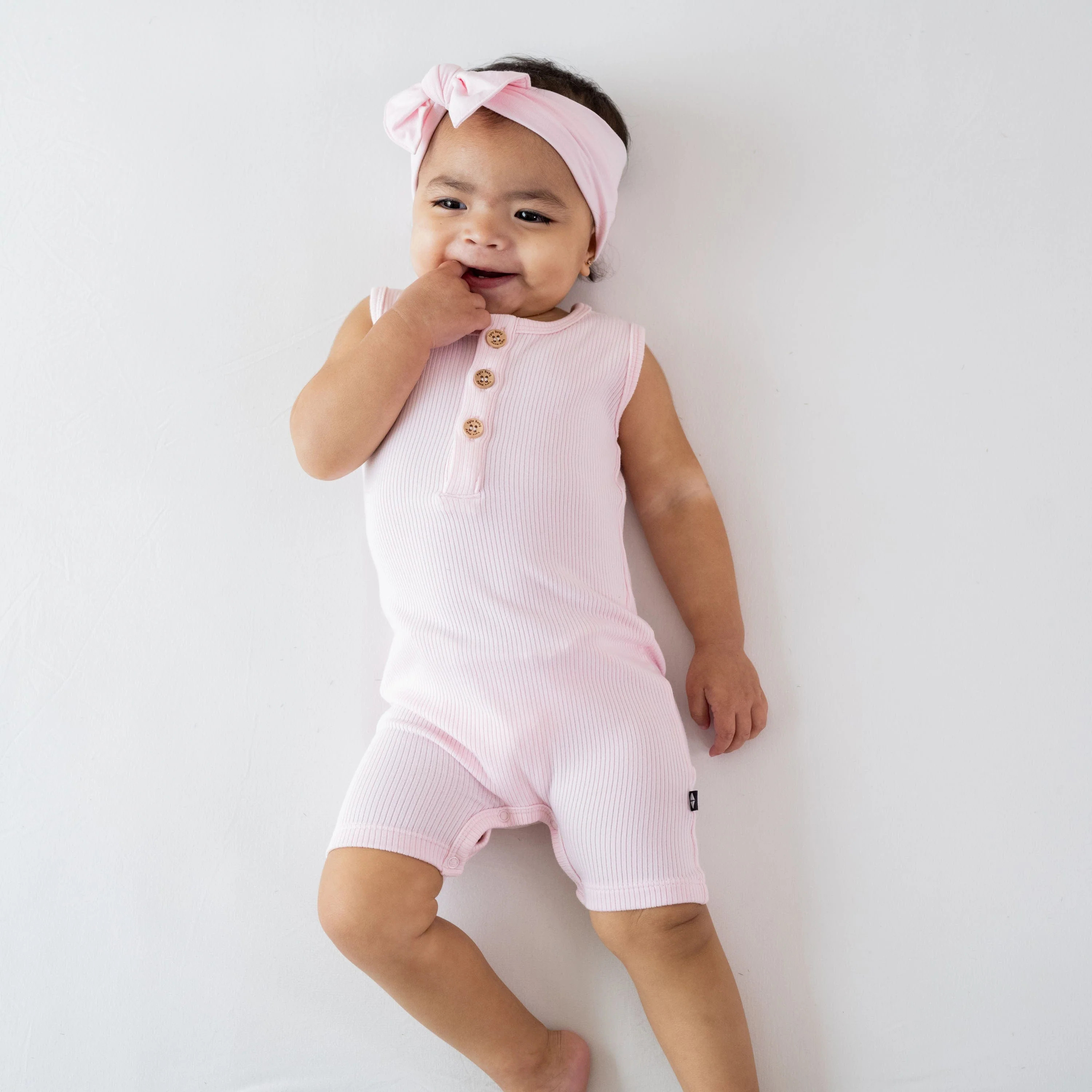 Ribbed Sleeveless Shortall in Sakura | Kyte BABY