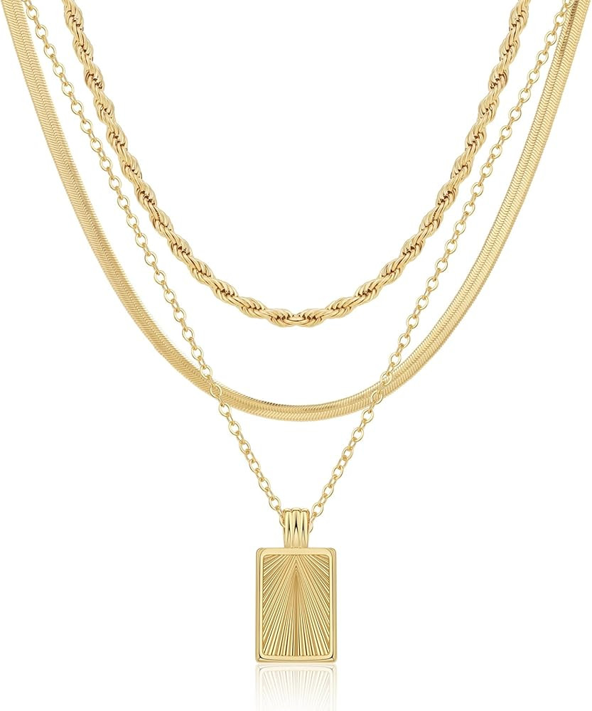 MFRYK Gold/Silver Necklaces Stack For Women,14K Gold/Sterling Silver Plated Simple Layered Choker... | Amazon (US)