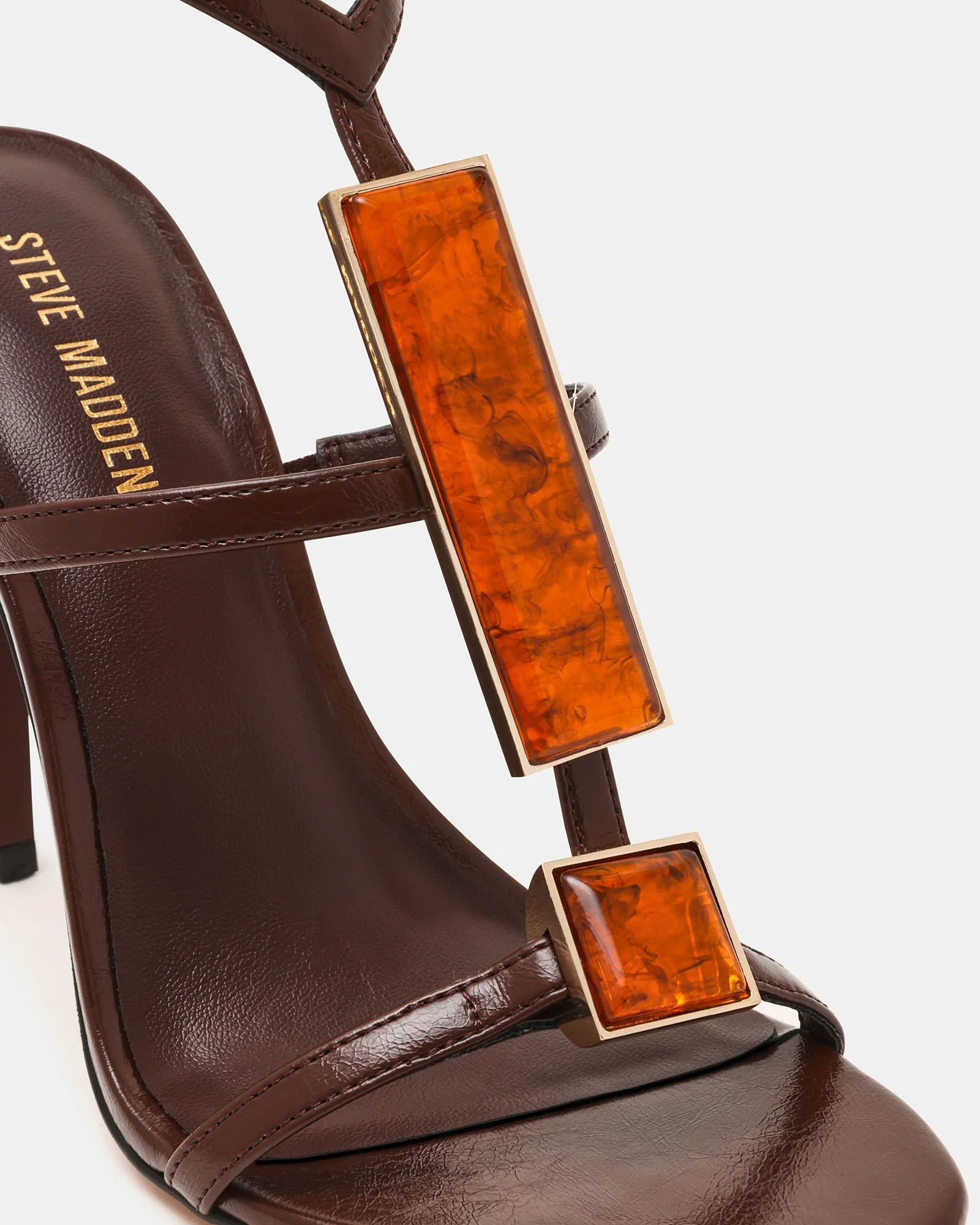 SHAYLEE Brown Stone Detail Strappy Stiletto Women's Heel | Steve Madden (US)