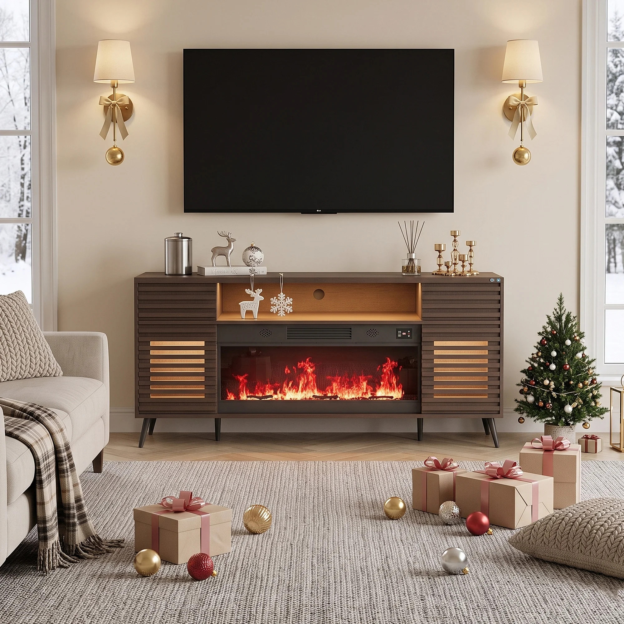 Fully Assembled 71'' Fireplace TV Stand Heat & Cool Fan Bluetooth Speaker Ready to Use | Wayfair North America