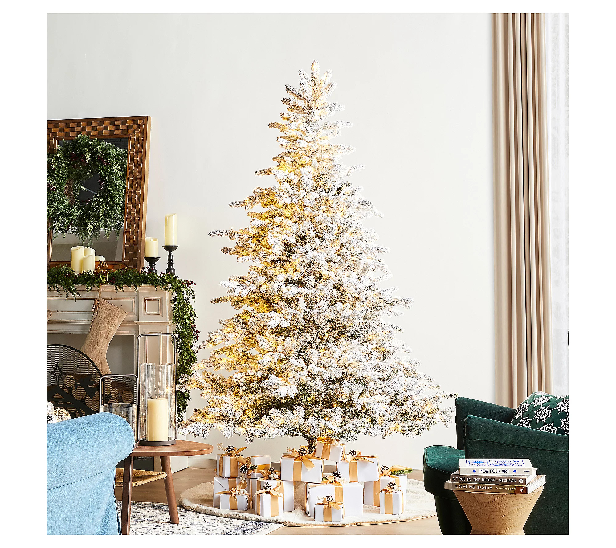 Glitzhome 7.5' LED PreLit Flocked Full Fir Faux Christmas Tree | QVC