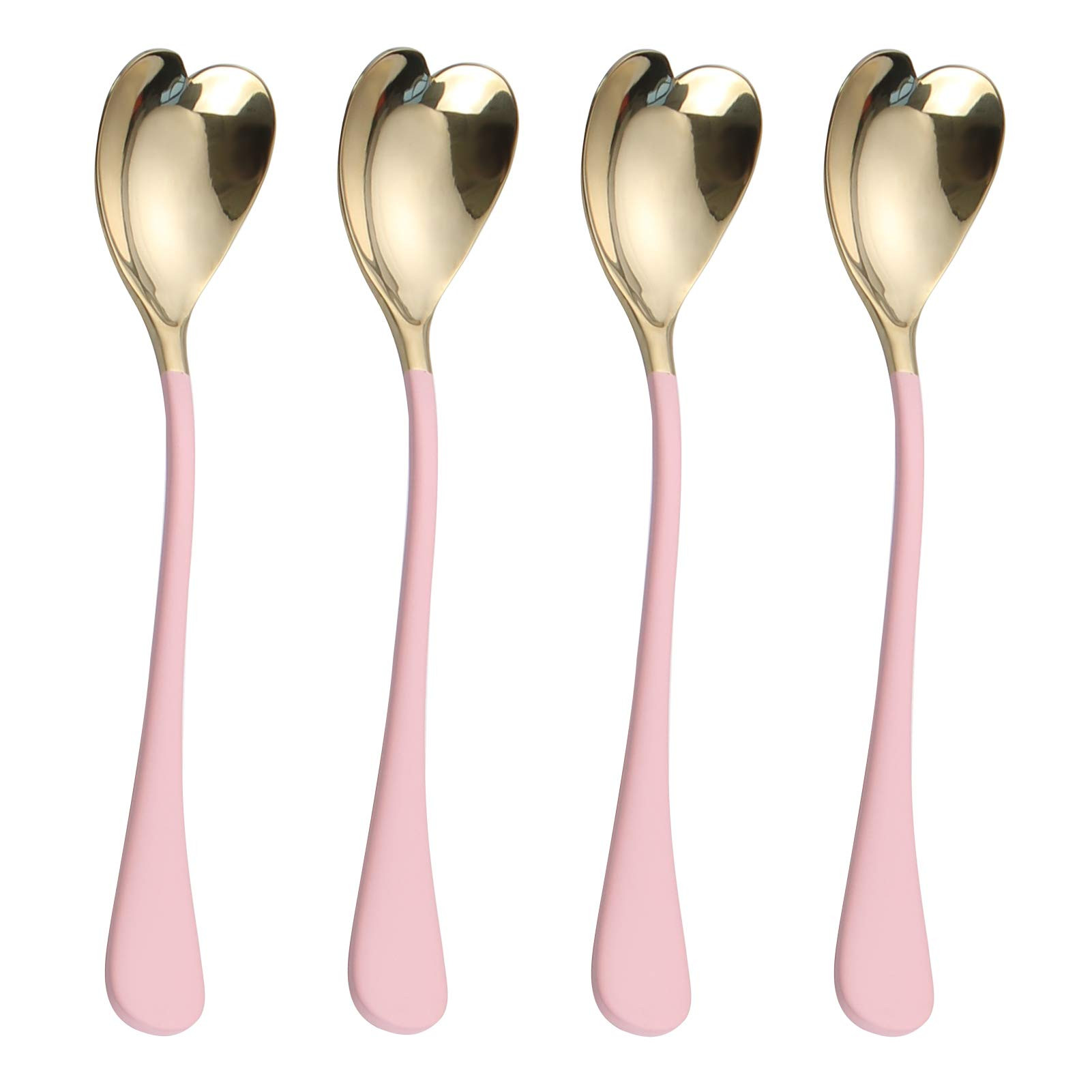 4 Pieces Dessert Spoons, 6.7 inches,Pink Heart Shaped, 18/10 Stainless Steel Ice Cream Spoons | Amazon (US)