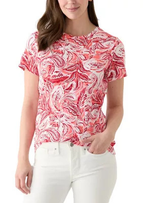 Kim Rogers Women's Short Sleeve Crew Neck Printed T-Shirt, Red, Small | Belk
