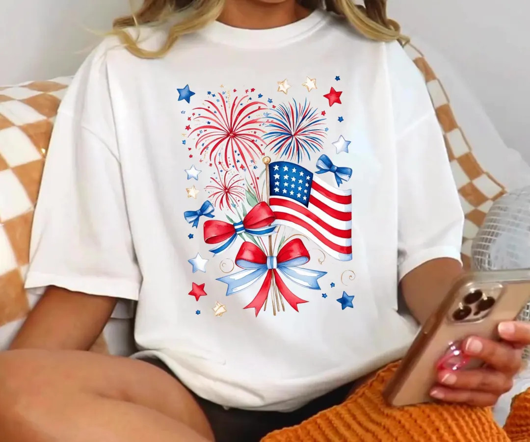 Coquette 4th of July Tee: Stars, Stripes & Bows - Girly USA | Etsy (US)