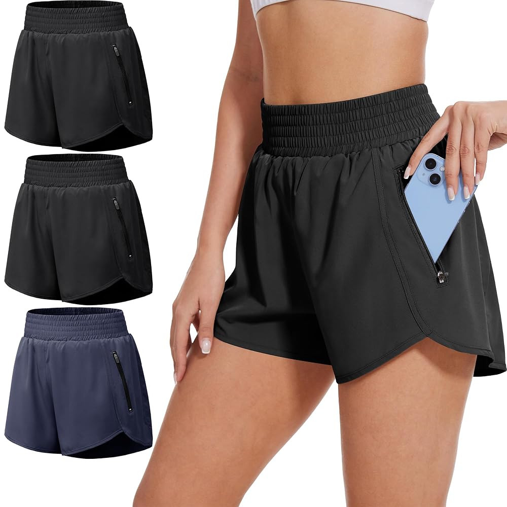 BALENNZ Women's Athletic Workout Shorts with Zipper Pockets Activewear Elastic Waist Gym Running ... | Amazon (US)