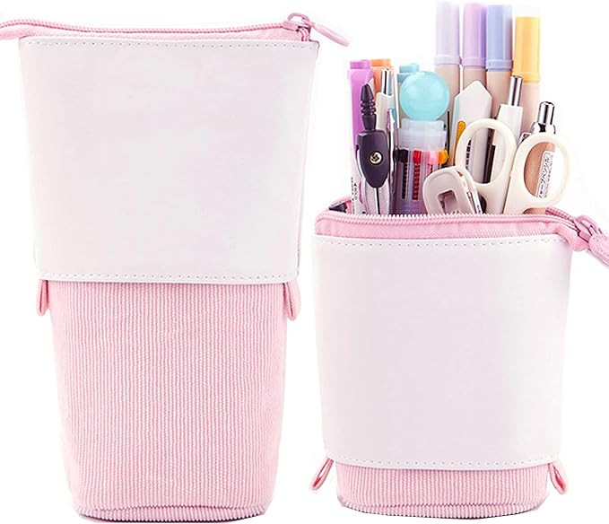 Telescopic Pencil Bag Pen Holder Stationery Case, PU Corduroy Stand-up Retractable Transformer Ba... | Amazon (US)