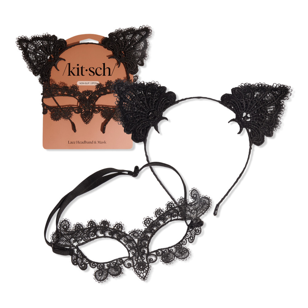 Kitsch Lace Headband & Mask 2 Piece Set - Black Cat | Ulta