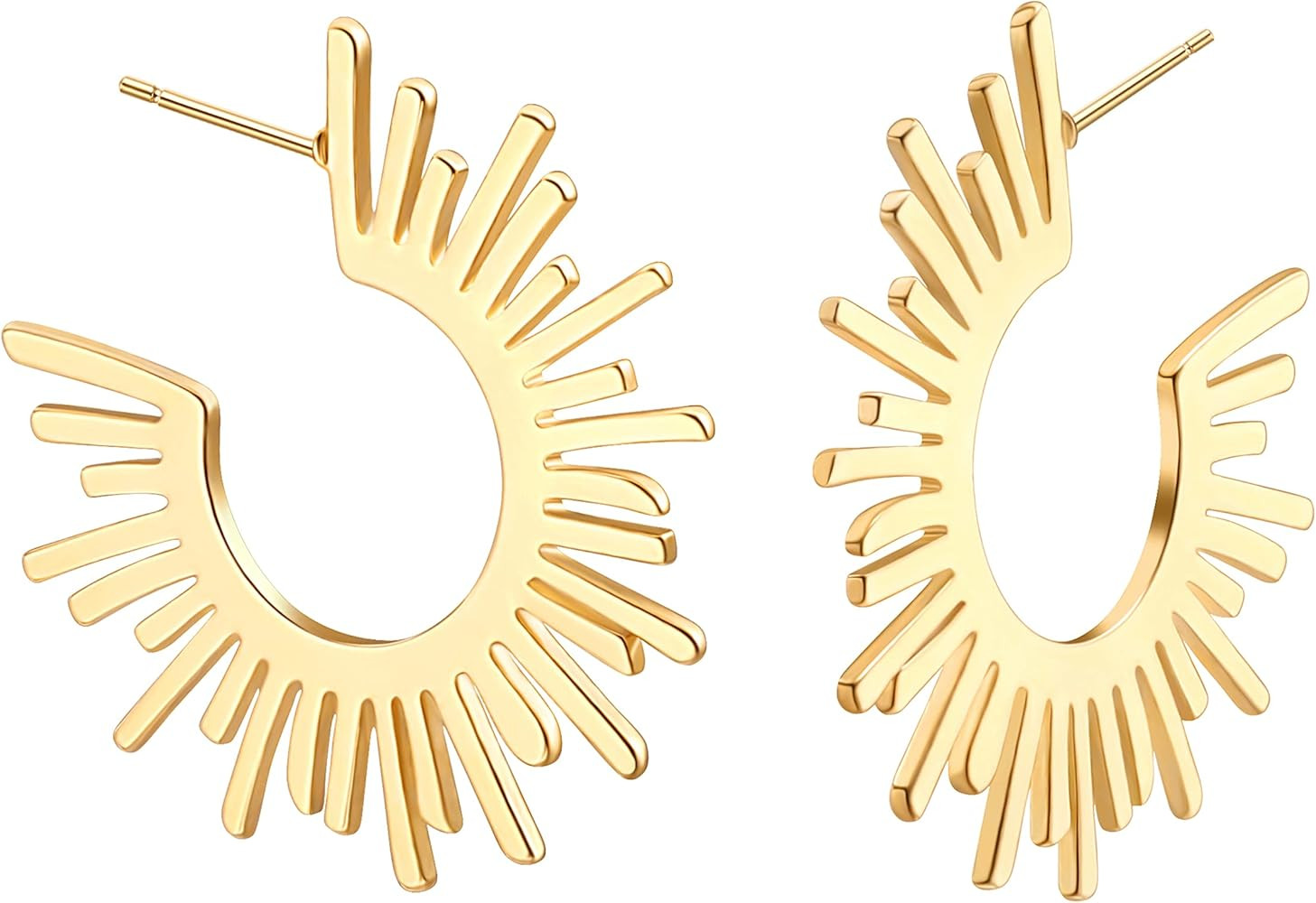 18K Gold Big Hoop Earrings Delicate Screw Thread Spring Coil Square Huggie Earrings Sunburst Half... | Amazon (US)