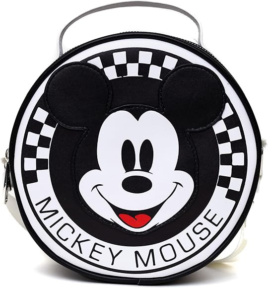 Disney Bag, Cross Body, Round, Mickey Mouse Smiling Face Applique Checker White Black, Vegan Leat... | Amazon (US)
