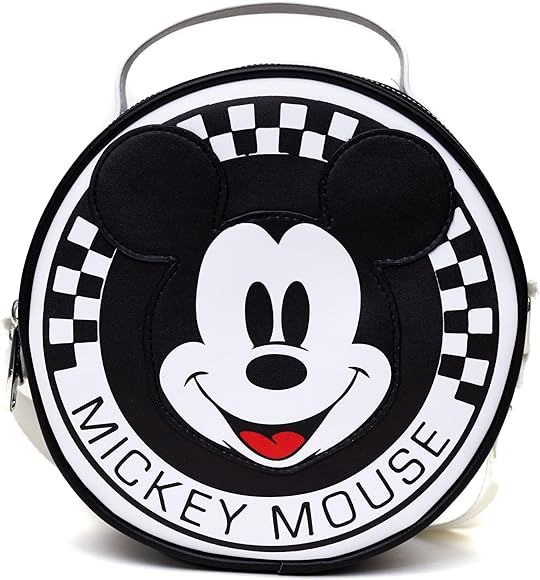 Disney Bag, Cross Body, Round, Mickey Mouse Smiling Face Applique Checker White Black, Vegan Leat... | Amazon (US)
