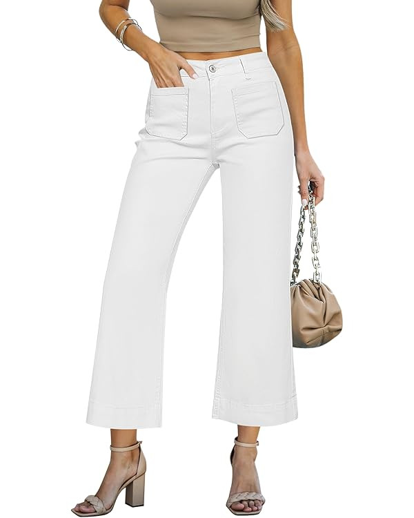 LookbookStore Wide Leg Cropped Jeans for Women High Waisted Stretchy Denim Jean Pants Baggy Flare... | Amazon (US)