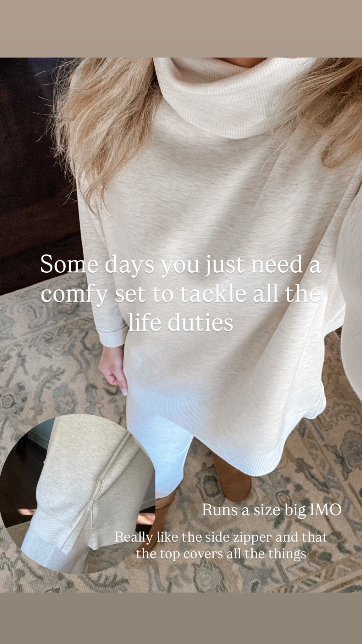 Sleek jigger pant funnel neck sweatshirt cream athletic set mom outfit travel set 

#LTKTravel #LTKmomlife #LTKootd