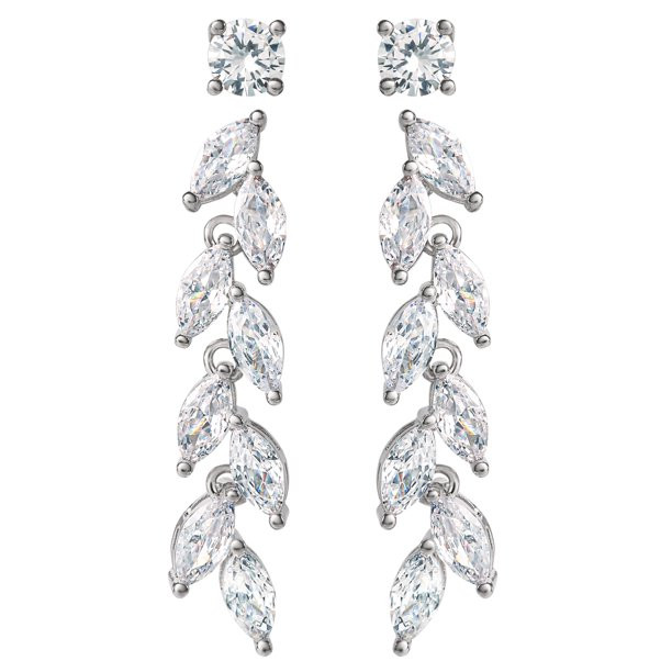 Fine Silver Plated Brass Cubic Zirconia Stud & Marquise Dangle Drop Earring Set - Walmart.com | Walmart (US)