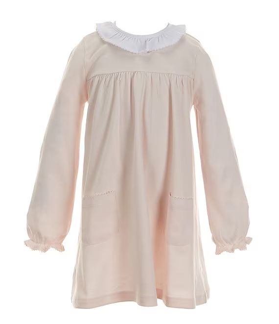 Little Girl 2T-6X Ruffle Round Neck Long Sleeve Solid Knit Dress | Dillard's
