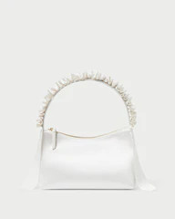 Evelyn Cream Satin Ruffle Baguette | Loeffler Randall