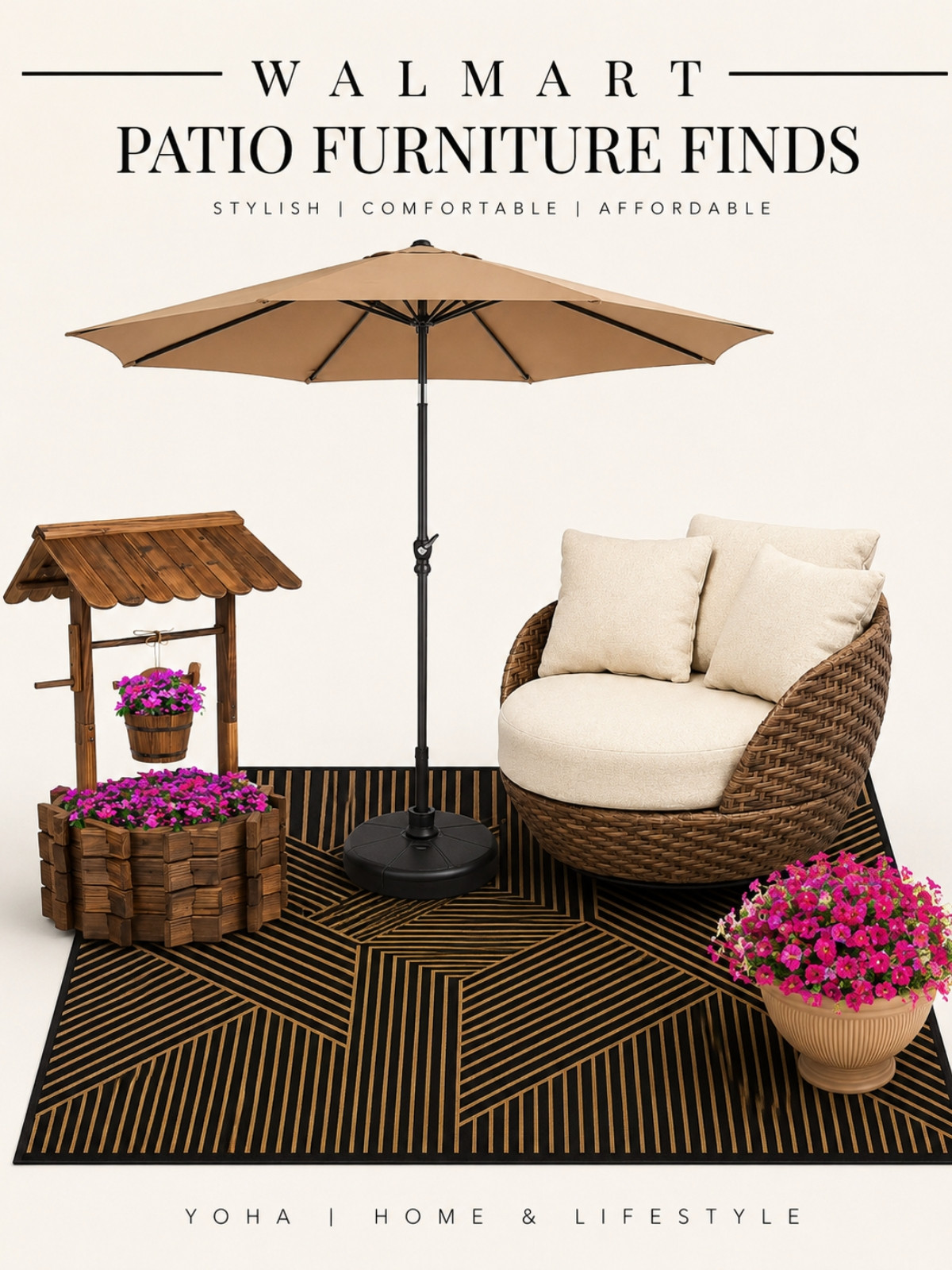 Neutral patio finds that instantly make your outdoor space feel cozy and elevated! From the modern umbrella and woven lounge chair to the statement rug and decorative planters, these Walmart finds give designer-inspired style for less. Perfect for patios, balconies, porches, and small outdoor spaces 🤍Everything linked below for you!🫶

 #WalmartFinds #PatioDecor #OutdoorLiving #PatioInspo #OutdoorFurniture #HomeDecor #DesignerInspired #LuxuryForLess #OutdoorOasis

#LTKSeasonal #LTKHome #LTKSaleAlert