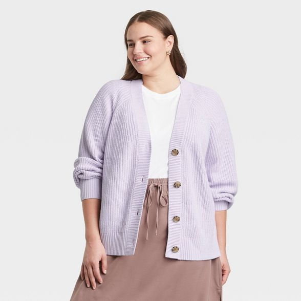 Women&#39;s Plus Size Button-Front Cardigan - A New Day&#8482; Light Purple 3X | Target