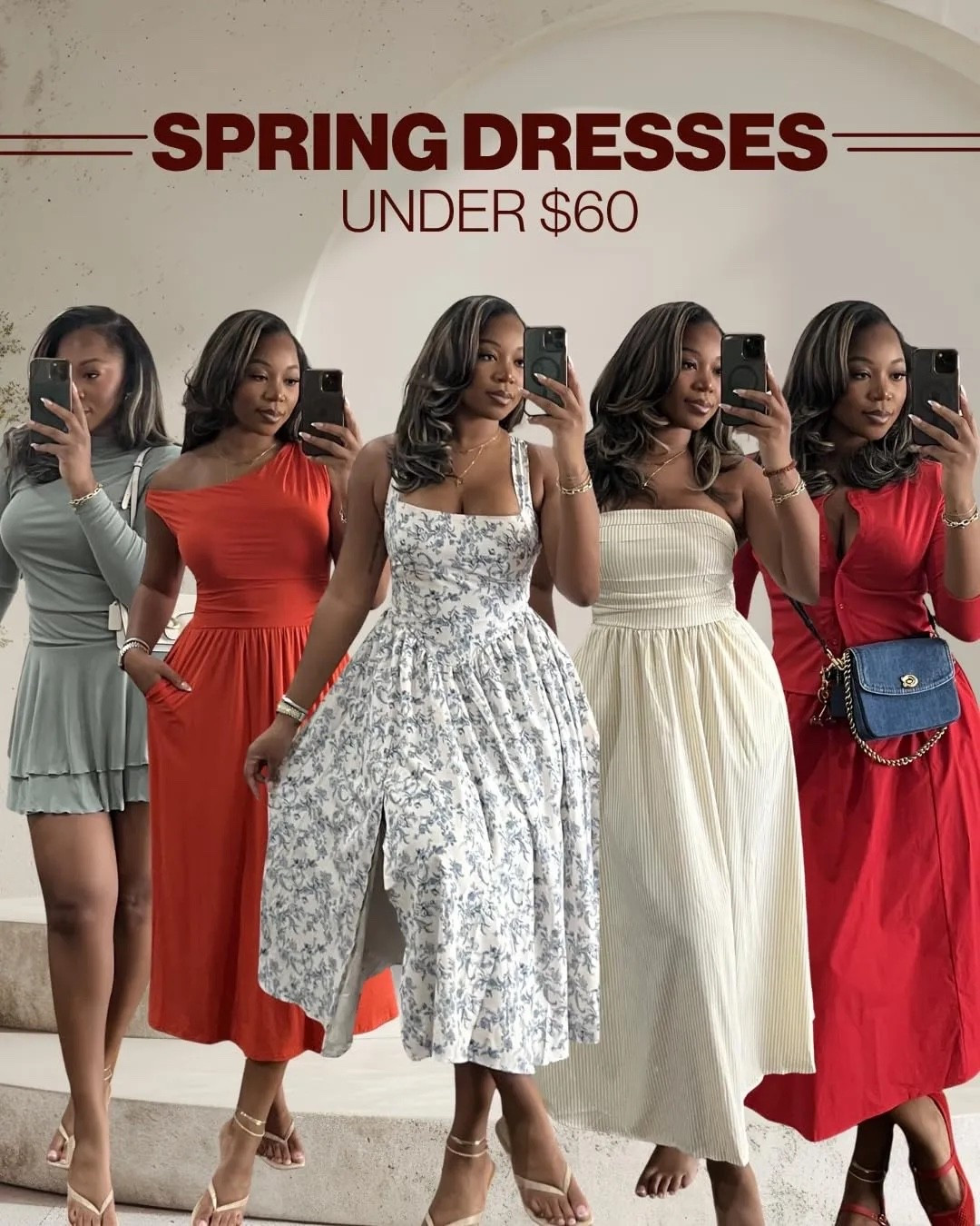 Found these cute spring dresses under $60! Perfect for any occasion! I’m 5’9 • 200 lbs wearing a medium in the yellow strapless, orange off the shoulder, and then large in the others!

#LTKMidsize #LTKootd