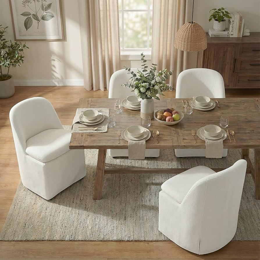 KISLOT Upholstered Dining Chairs with Casters, Washable Cover Modern Dining Room Chairs with Thic... | Amazon (US)