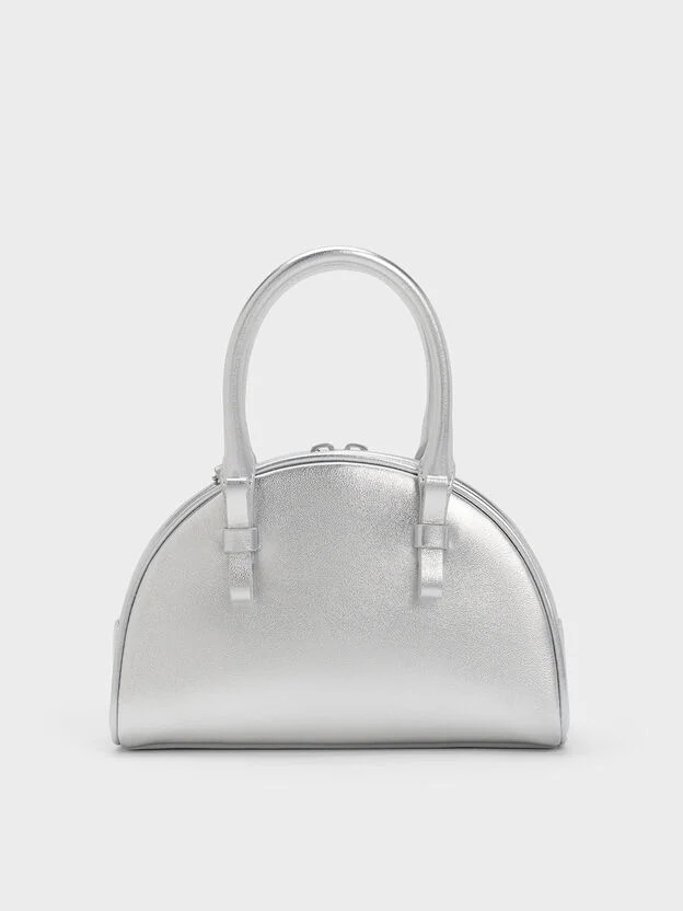 Silver Leather Half-Moon Bowling Bag | CHARLES & KEITH | Charles & Keith US