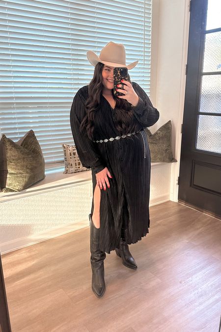 Western outfit. Country concert outfit. Western outfit. Wide calf boots. Western belt. Wide calf cowboy boots. Midi dress. Plisse dress  

#LTKshoecrush #LTKFind #LTKstyletip